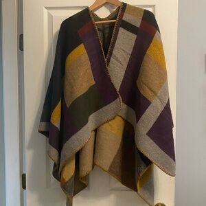 Bluenotes Warm Knit Blanket Poncho in Mustard, Purple, Olive, Tan, Black